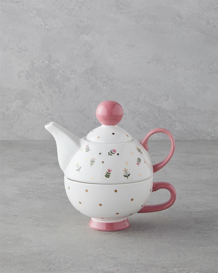 Pink Flowers New Bone China Teapot 400 ml Pink