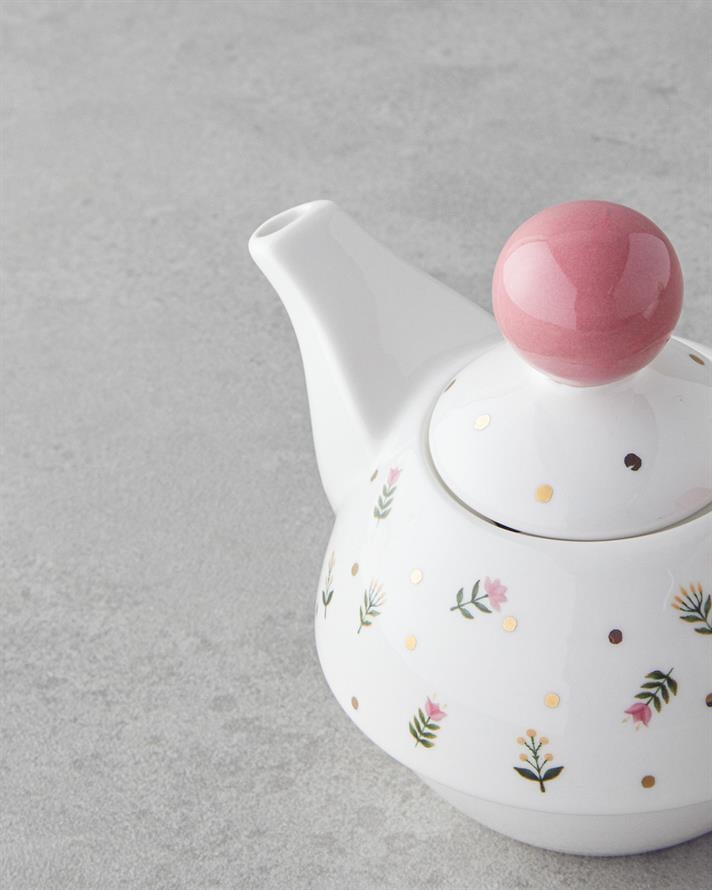 Pink Flowers New Bone China Teapot 400 ml Pink