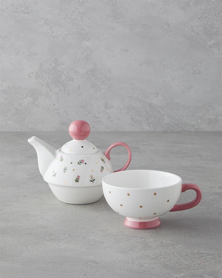 Pink Flowers New Bone China Teapot 400 ml Pink