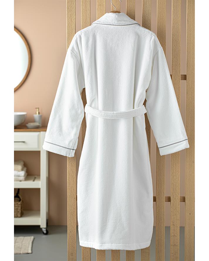 Premium Velvet 100% Cotton Connected Bathrobe White - Grey