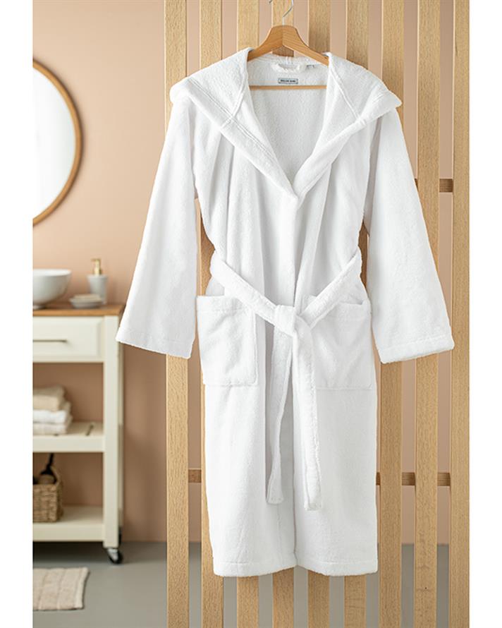 Premium Velvet 100% Cotton Connected Bathrobe White - Grey