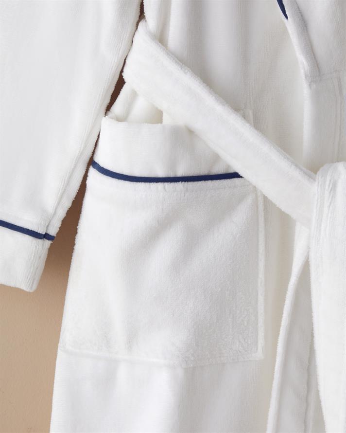 Premium Velvet 100% Cotton Connected Bathrobe White - Navy