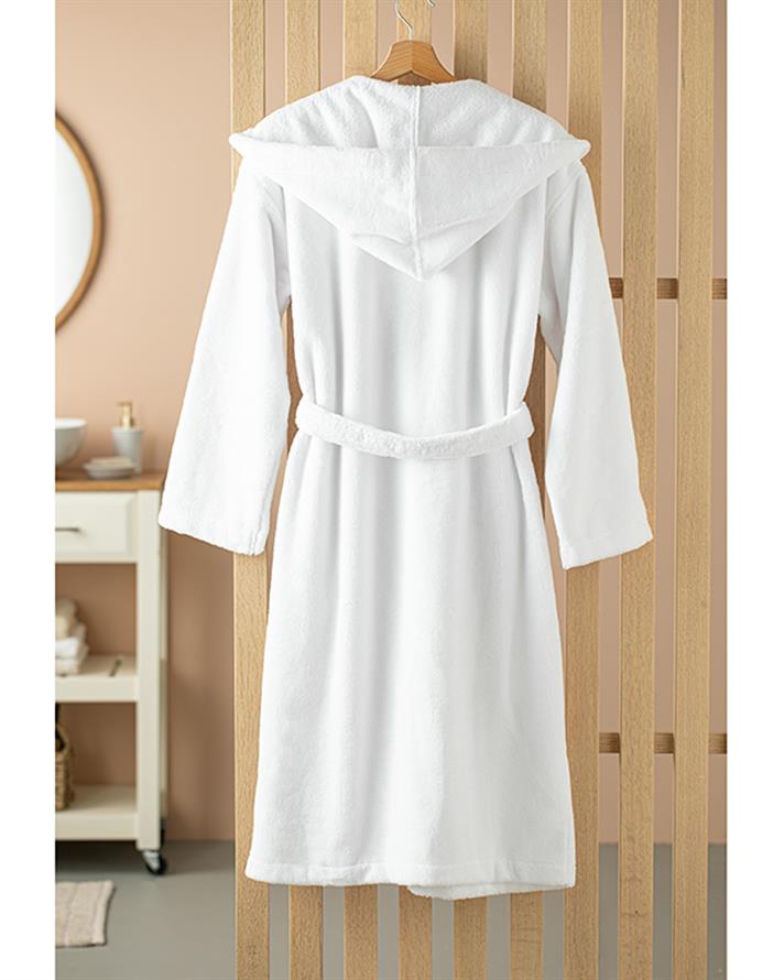 Premium Velvet 100% Cotton Connected Bathrobe White - Grey