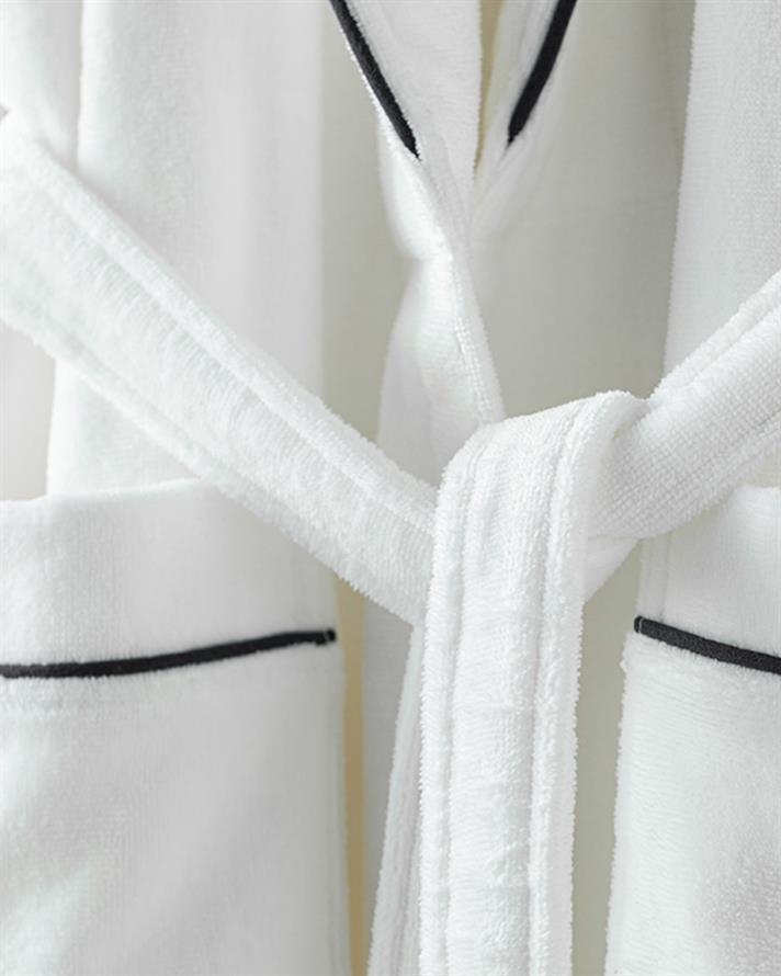 Premium Velvet 100% Cotton Connected Bathrobe White - Navy