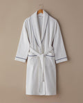 Premium Velvet 100% Cotton Connected Bathrobe White - Navy