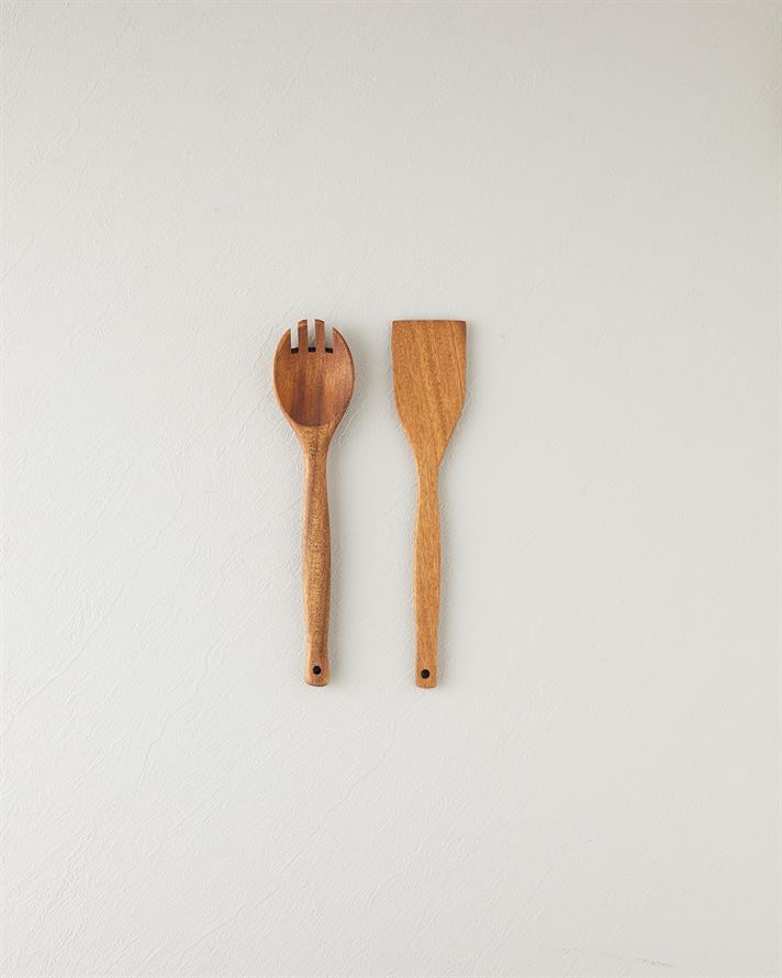 Pure Wooden Iroco Set of 2 Serving Utensils Coffee