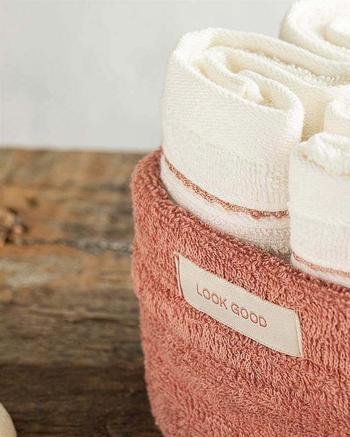 Quadro Cotton Towel Set of 4 30x40 cm Dried Rose - Ecru