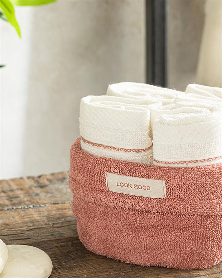 Quadro Cotton Towel Set of 4 30x40 cm Dried Rose - Ecru