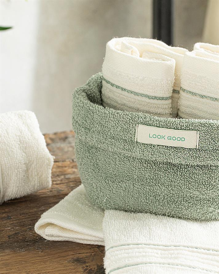 Quadro Cotton Towel Set of 4 30x40 cm Water Green-Ecru