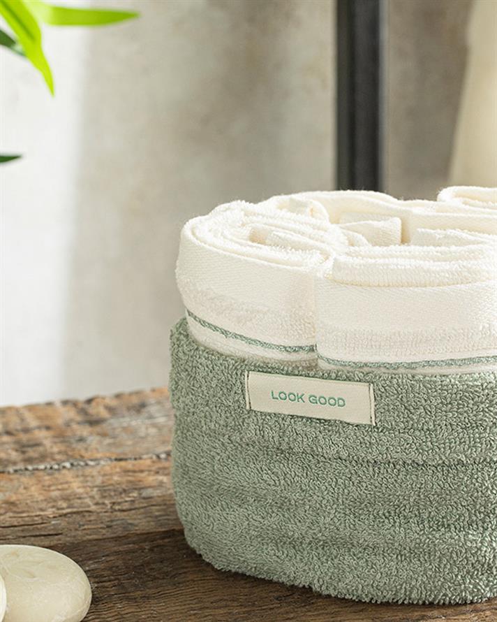 Quadro Cotton Towel Set of 4 30x40 cm Water Green-Ecru