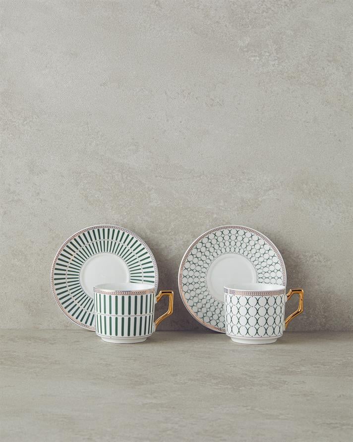 Rabecca New Bone China Coffee Cup Set 4 Pieces 2 Seater Green