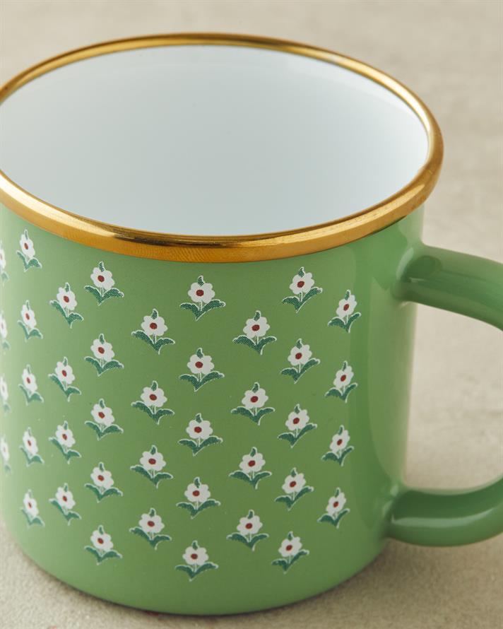 Retro Floral Enamel Mug 350 ml Green