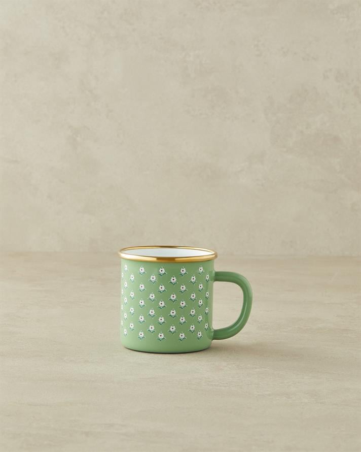 Retro Floral Enamel Mug 350 ml Green