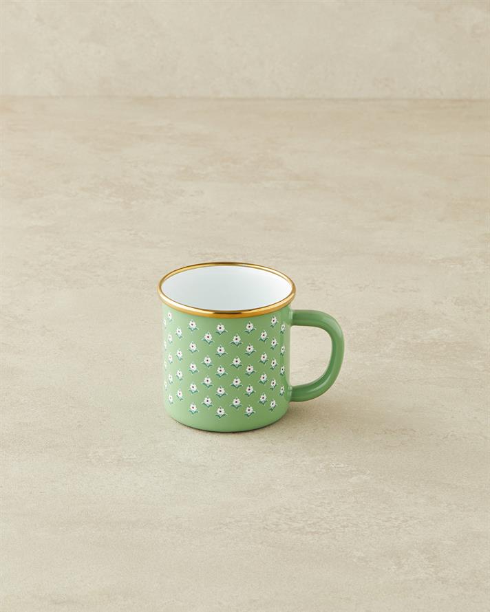 Retro Floral Enamel Mug 350 ml Green