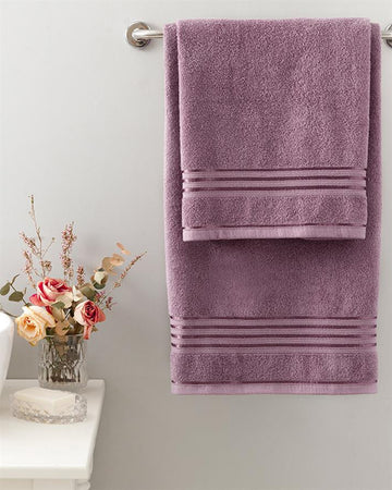 Romantic Stripe Cotton Flush Bath Towel Set Light Purple