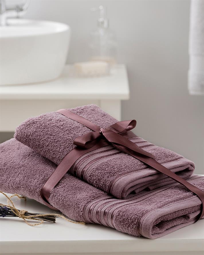 Romantic Stripe Cotton Flush Bath Towel Set Light Purple