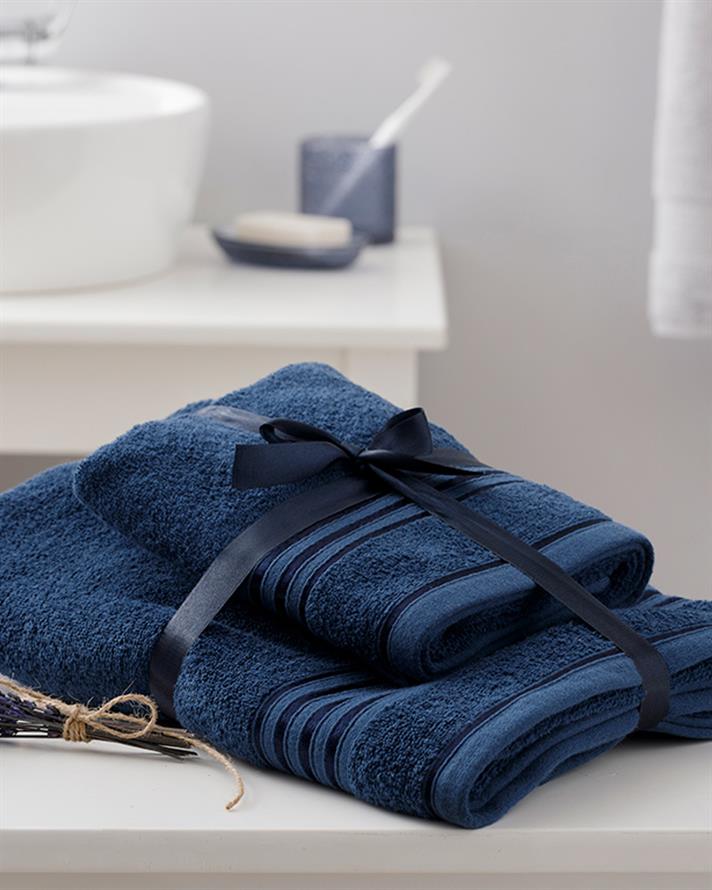 Romantic Stripe Cotton Flush Bath Towel Set Navy