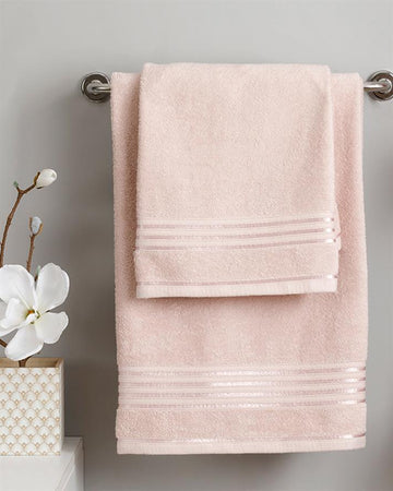 Romantic Stripe Cotton Flush Bath Towel Set Powder