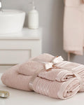 Romantic Stripe Cotton Flush Bath Towel Set Powder