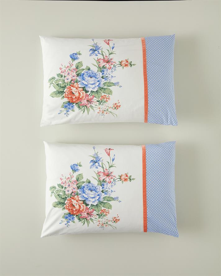 Rose Romance Combined Cotton 2-Piece Pillowcase 50x70 cm Blue