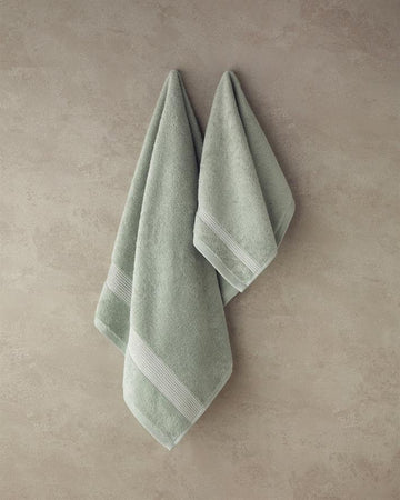 Shiny Stripe Cotton Face Towel Set Water Green