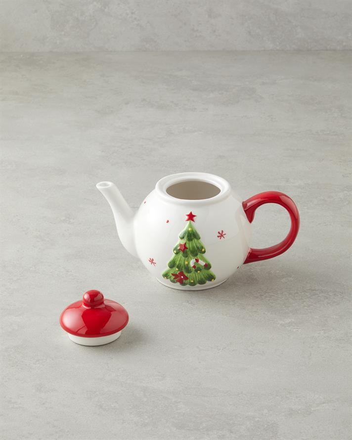 Snow Smile Dolomite Teapot 640 ml White - Red