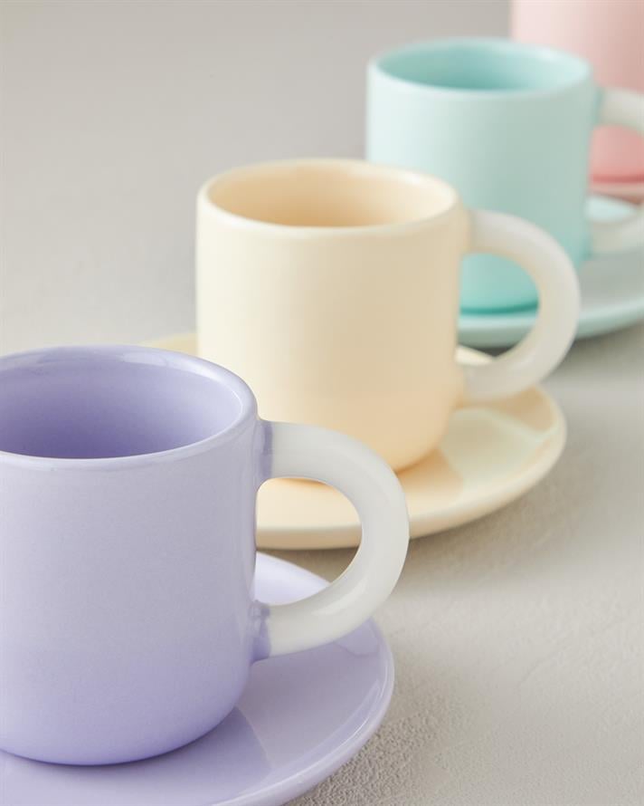 Softy New Bone China 8 Pieces 4 Seater Coffee Cup Set 100 ml Colorful