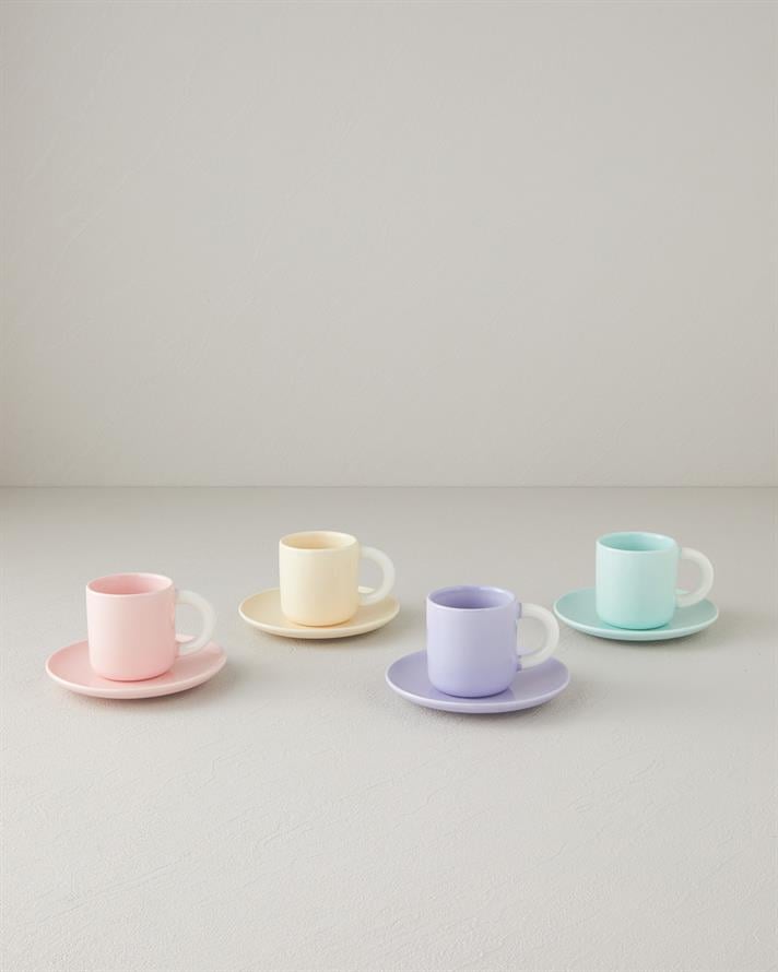 Softy New Bone China 8 Pieces 4 Seater Coffee Cup Set 100 ml Colorful