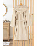 Softy Triga Hooded 100% Cotton Bathrobe Beige