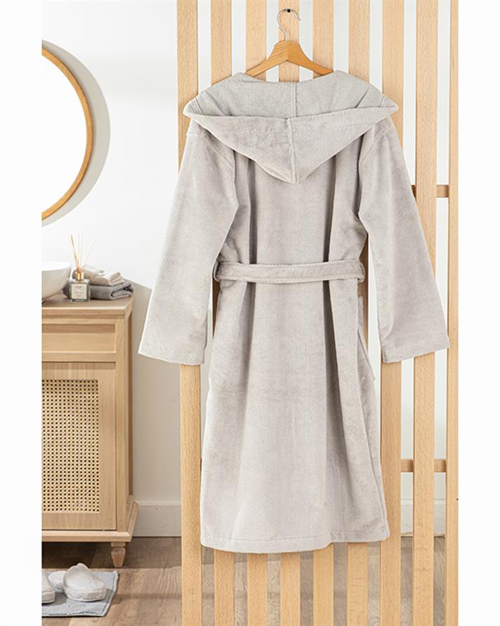 Softy Triga Hooded 100% Cotton Bathrobe Grey