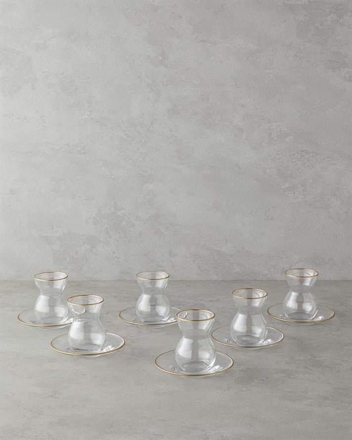 Stellar Glass 12 Pieces 6 Person Tea Set 140 ml Gold