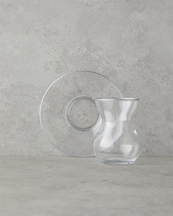 Stellar Glass 12 Pieces 6 Person Tea Set 140 ml Silver