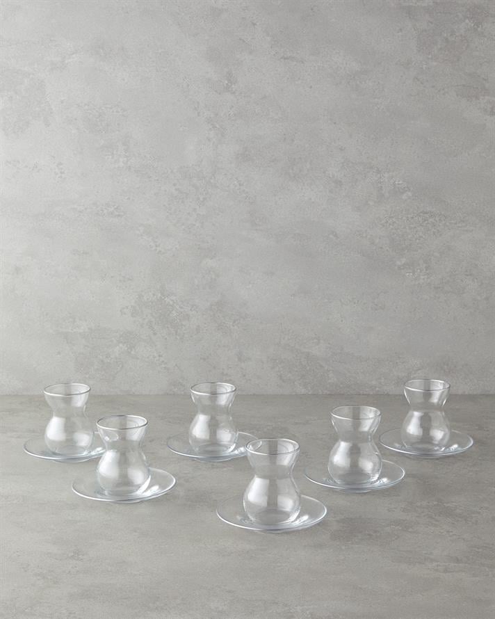 Stellar Glass 12 Pieces 6 Person Tea Set 140 ml Silver