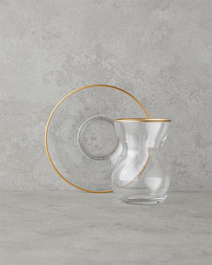 Stellar Glass 12 Pieces 6 Person Tea Set 140 ml Gold