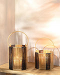 Striped Wire Mesh Lantern Natural-Black