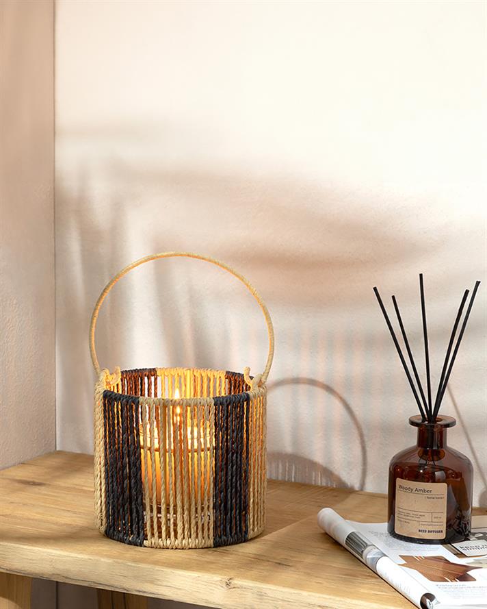 Striped Wire Mesh Lantern Natural-Black