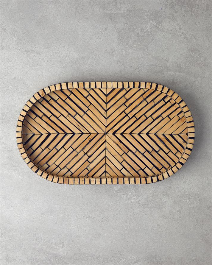 Stripy Bamboo Decorative Tray Naturel