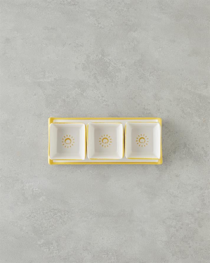 Sunny Ceramic 3 Compartment Breakfast Box 4 Pieces Yellow