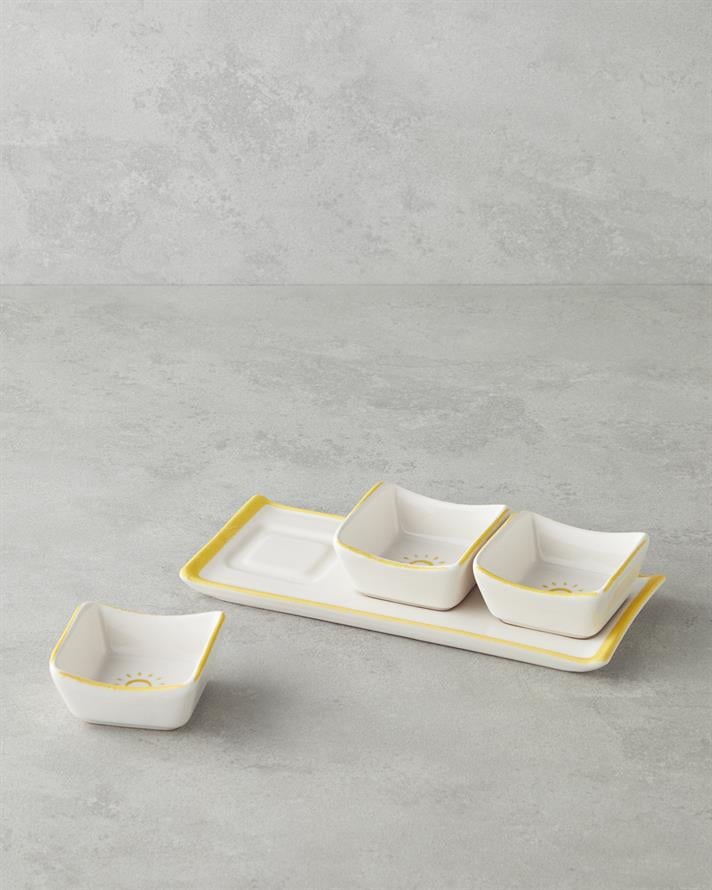 Sunny Ceramic 3 Compartment Breakfast Box 4 Pieces Yellow