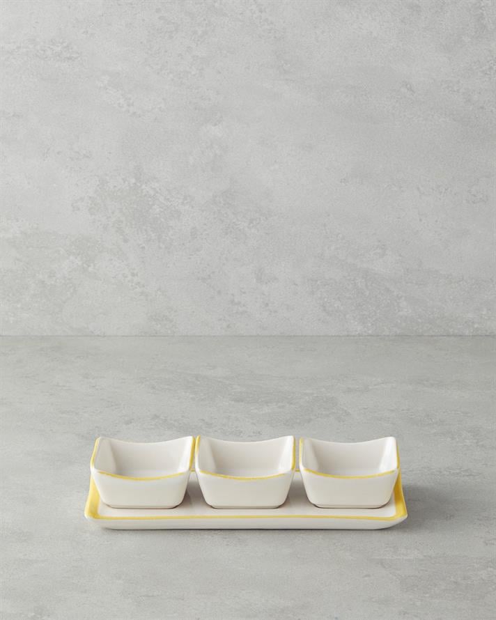 Sunny Ceramic 3 Compartment Breakfast Box 4 Pieces Yellow