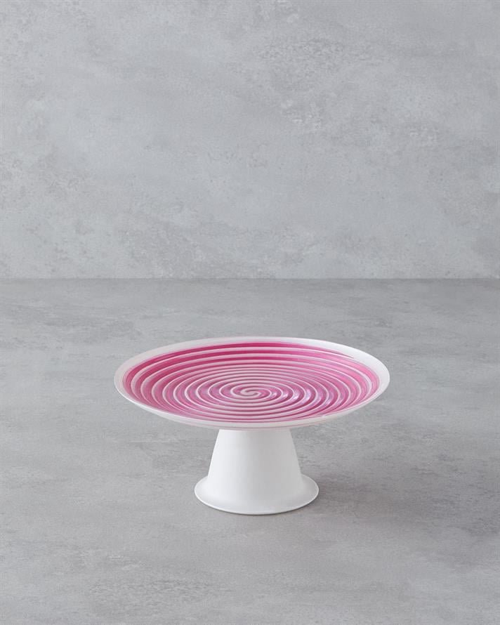 Swirly Glass Cake Stand 21 cm Pink