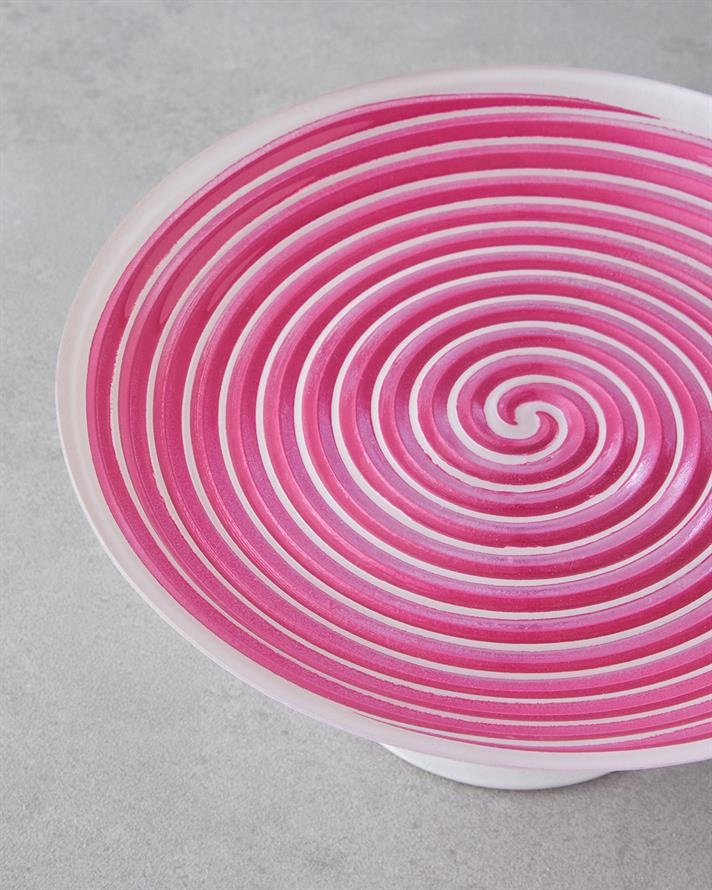 Swirly Glass Cake Stand 21 cm Pink