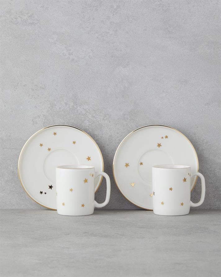 Talisman Star Bone Porcelain 4 Pieces 2 Seater Coffee Cup Set 90 ml Gold