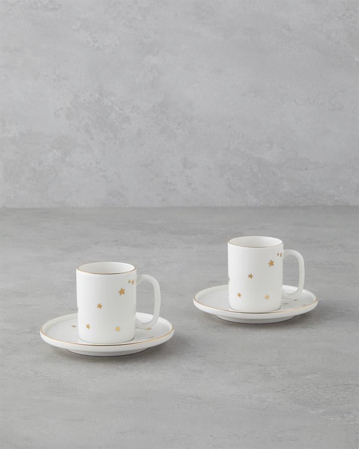 Talisman Star Bone Porcelain 4 Pieces 2 Seater Coffee Cup Set 90 ml Gold