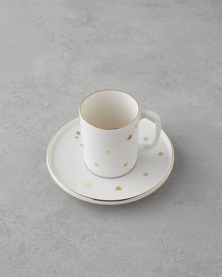 Talisman Star Bone Porcelain 4 Pieces 2 Seater Coffee Cup Set 90 ml Gold