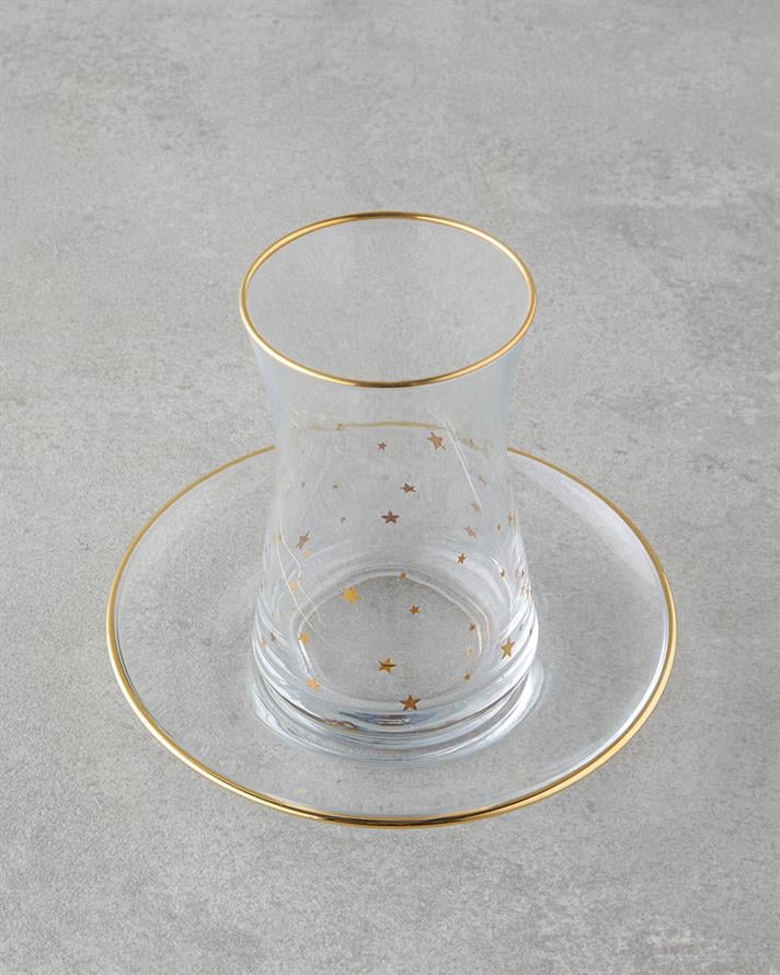 Talisman Star Glass 12 Pieces 6 Person Tea Set 170 ml Transparent-Gold