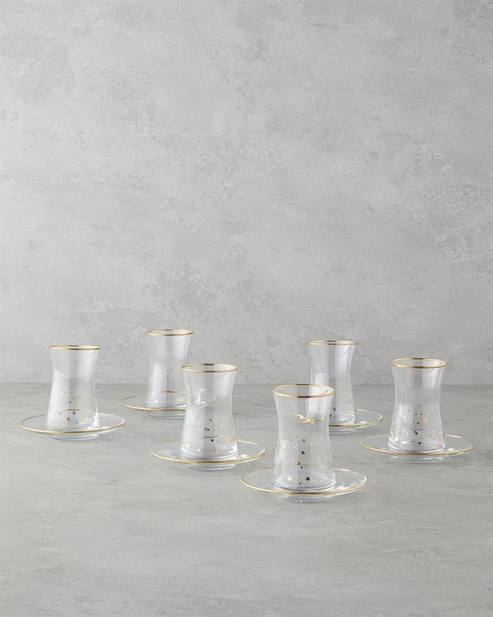 Talisman Star Glass 12 Pieces 6 Person Tea Set 170 ml Transparent-Gold