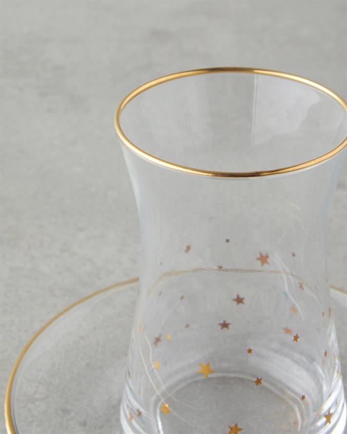 Talisman Star Glass 12 Pieces 6 Person Tea Set 170 ml Transparent-Gold