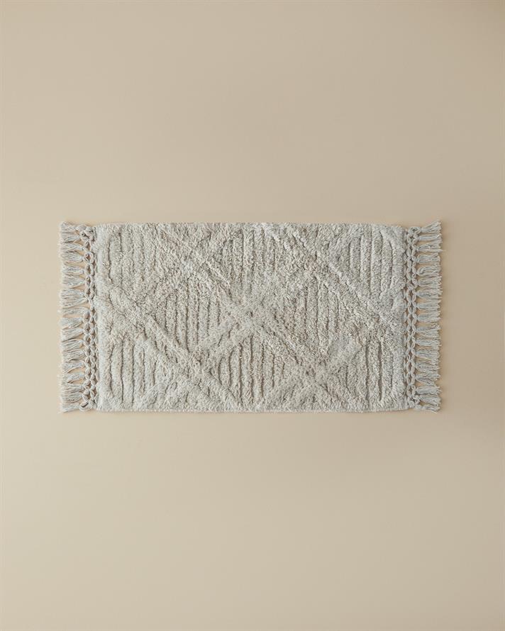 Tassel Check Cotton Tassel Bath Mat Beige