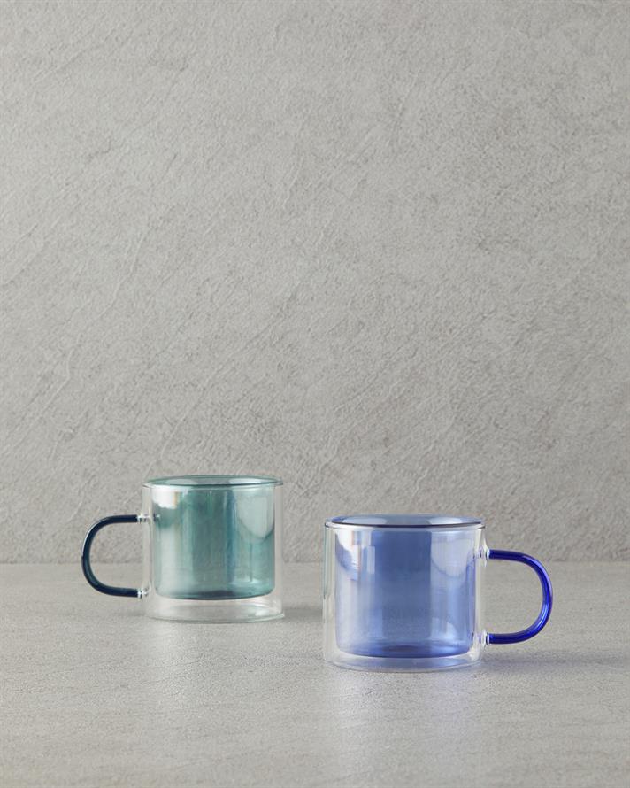 Tetra Borosilkat Glass Double Walled Mug Blue